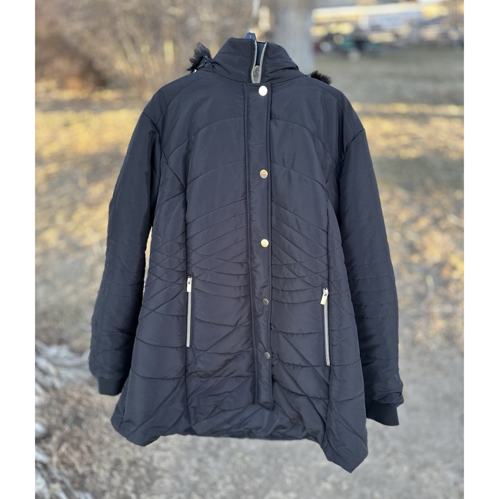 Catherines Womens 2X Winter Coat Removable Hood Black Long Parka Pockets NWOT - Picture 3 of 17